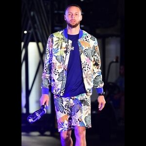 June 79 Men's Charles Zip Blazer In Anguilla Tropical Print Bomber Jacket Sz S